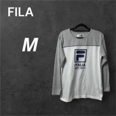 FILA ホワイト M 長袖 Tシャツ プリント ロゴ ロンT 切り替え 人気