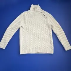 THE SHOP TK ホワイト ケーブル編み ハイネックセーター