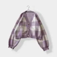 SHEIN Dazy ドロップショルダー チェック カーディガン パープル XLのサムネイル
