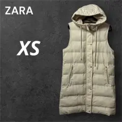ZARA ザラ ベージュ XS ダウンベスト フード付 防寒 中綿 金ボタン 冬