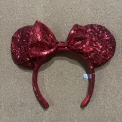 赤いスパンコール ミッキー耳カチューシャ