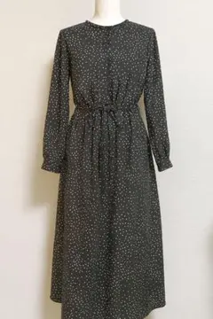 〈美品〉ドットプリントロングワンピース　Sサイズ　ブラック☆GU