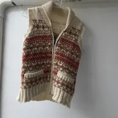 Lサイズ フード付きノルディック柄ニットベスト