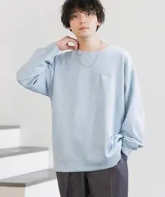 RAGEBLUE カットスウェードワンポイント刺繍オーバーサイズクルーネック水色のサムネイル