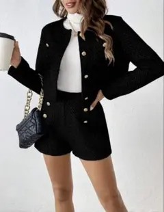 SHEIN ブラック　スーツ　セットアップ　ツイード