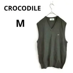 クロコダイル ▶ ニットベスト M 深緑 ウール50% Vネック 秋冬