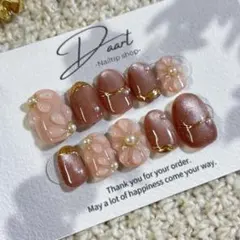 くすみピンクマグネット×フラワー オーダー受付 ちゅるんネイル 春ネイル