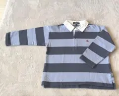 POLO 長袖ポロシャツ ネイビー グレー ストライプ