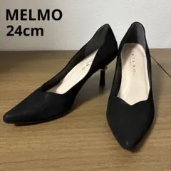 MELMO ポインテッドトゥ ハイヒール レッドソール ビジュー ブラック