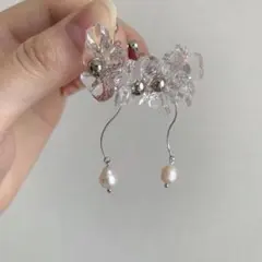 シルバー フラワー 淡水パール ブライダル 結婚式 前撮り ピアス イヤリング