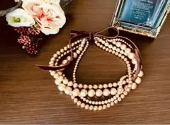 コットンパールとガラスパールのアンティーク調ネックレス(長さ調節可能)