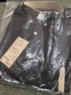 新品 無印良品 紳士 洗いざらしオックスボタンダウン長袖 ダークグレイ L