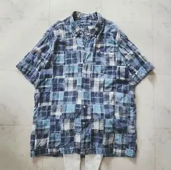 ラルフローレン 半袖シャツ パッチワーク 青 チェック 綿 ポニー刺繍 L