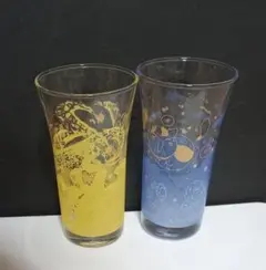 夏目友人帳 ニャンコ先生イラストグラス 青・黄 2個セット