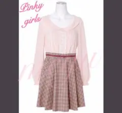 ★ Pinky Girls ブラウス ドッキング ワンピース チェック 茶