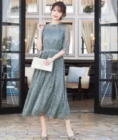 幾何学模様レースワンピースドレス 結婚式 Lサイズ