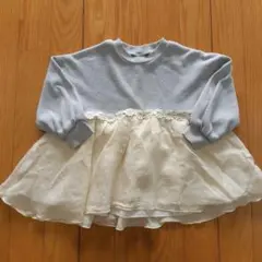 アプレレクール　100サイズ　ワンピース　長袖　グレー&クリーム　ペプラム