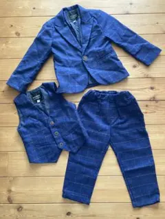 SS&NH ネイビー チェック フォーマルスーツ 3点セット