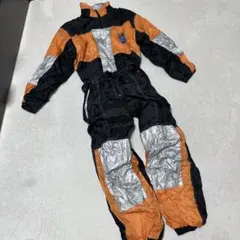 90s レトロ スキーウェア つなぎ スノボ オレンジ シルバー 160