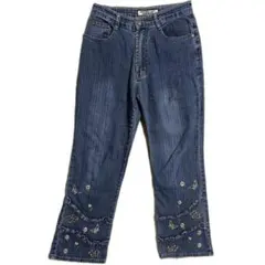 O y2k フェアリーコア グランジ 花柄 蝶々 刺繍 デニム ジーンズ パンツ