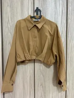 ZARA クロップド ドレープ シャツ ショート丈 ブラウン系
