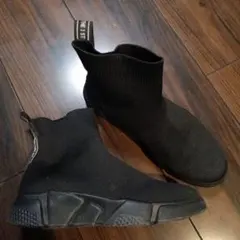 ブラック 厚底ストレッチニットブーツ