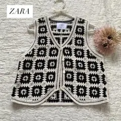 ZARA クロシェ編み　フラワーモチーフ　ベスト　ニット　152