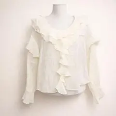 ✨良品✨ ブラウス オフホワイト Vネック 長袖 フリル フェミニン 春