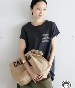 【新品】 【汗染み防止】レタリング刺繍フレンチスリーブTシャツのサムネイル