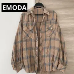 EMODA ベージュ・黒チェック 長袖シャツ F