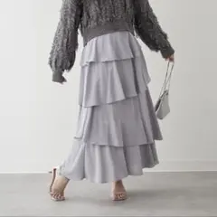 【新品未使用】アシメティアードスカート　ブルーグレー　ナイスクラップ