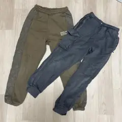 オリーブグリーンとダークグレーのボトムスセット