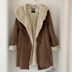 ブラウン ムートンコート ダブルボタン