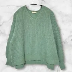 ★美品earth music&ecology Vネックあぜ編みニット ミント緑F