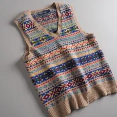 ラルフローレン　カシミア混合　ニット　ベスト　北欧柄　美品