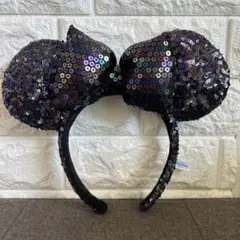 ミッキー耳カチューシャ 黒紫 スパンコール