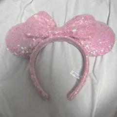ディズニーカチューシャ　ミニー　スパンコール　ピンク