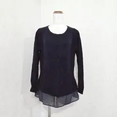 メイシーグレイ シフォン切替ニット（2）ダークネイビー 長袖 レイヤード風のサムネイル