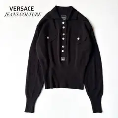 希少 90s ヴェルサーチ メデューサ刻印ボタン リブニットセーター イタリア製のサムネイル