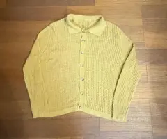 襟付き編み込み カーディガン ニット メッシュ ニットシャツ