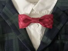 蝶ネクタイ　ブロックチェック　ワインレッド　ハンドメイド