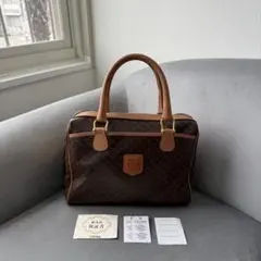 セリーヌ マカダム ハンドバッグ ミニボストンバッグ PVC レザー ブラウン