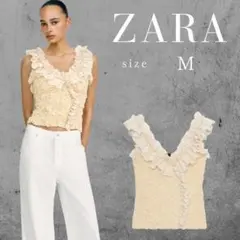 ZARA ロマンティックニットトップス M ピンクベージュ 新品のサムネイル