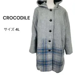 CROCODILE クロコダイル（4L）コート チェック柄 グレー ウール混のサムネイル
