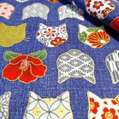 新入荷✿【QUILT GATE】猫華<和柄シーチング>生地 布 はぎれ[青系]
