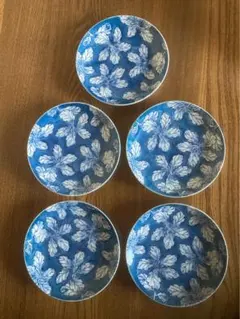 【蔵出し品】有田焼　華山窯　小皿　5枚セット　伊万里　骨董　葉模様