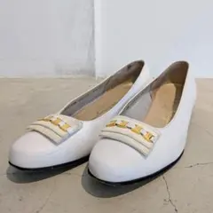 フェラガモ パンプス レザー 約24.5cm イタリア製 VARA ホワイト