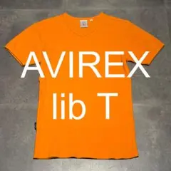 【AVIREX】リブ Vネック半袖Tシャツ オレンジ S アヴィレックス 綿ポリのサムネイル