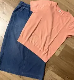 UNIQLO 半袖ニット＆デニムロングスカート セット