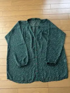 【BAD】 レトロ小花柄ブラウス /グリーン /花柄シャツ /ギャザーブラウスのサムネイル
